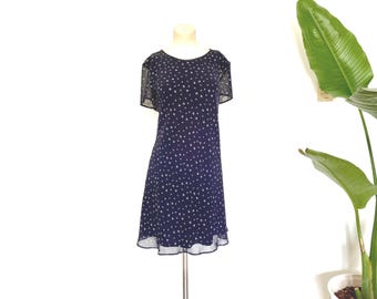 vintage navy blue floral flowy tshirt dress | sheer short sleep mini modest summer dress