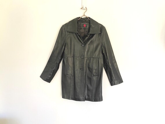 Vintage Black Leather Coat | Thigh Length, Collar… - image 4
