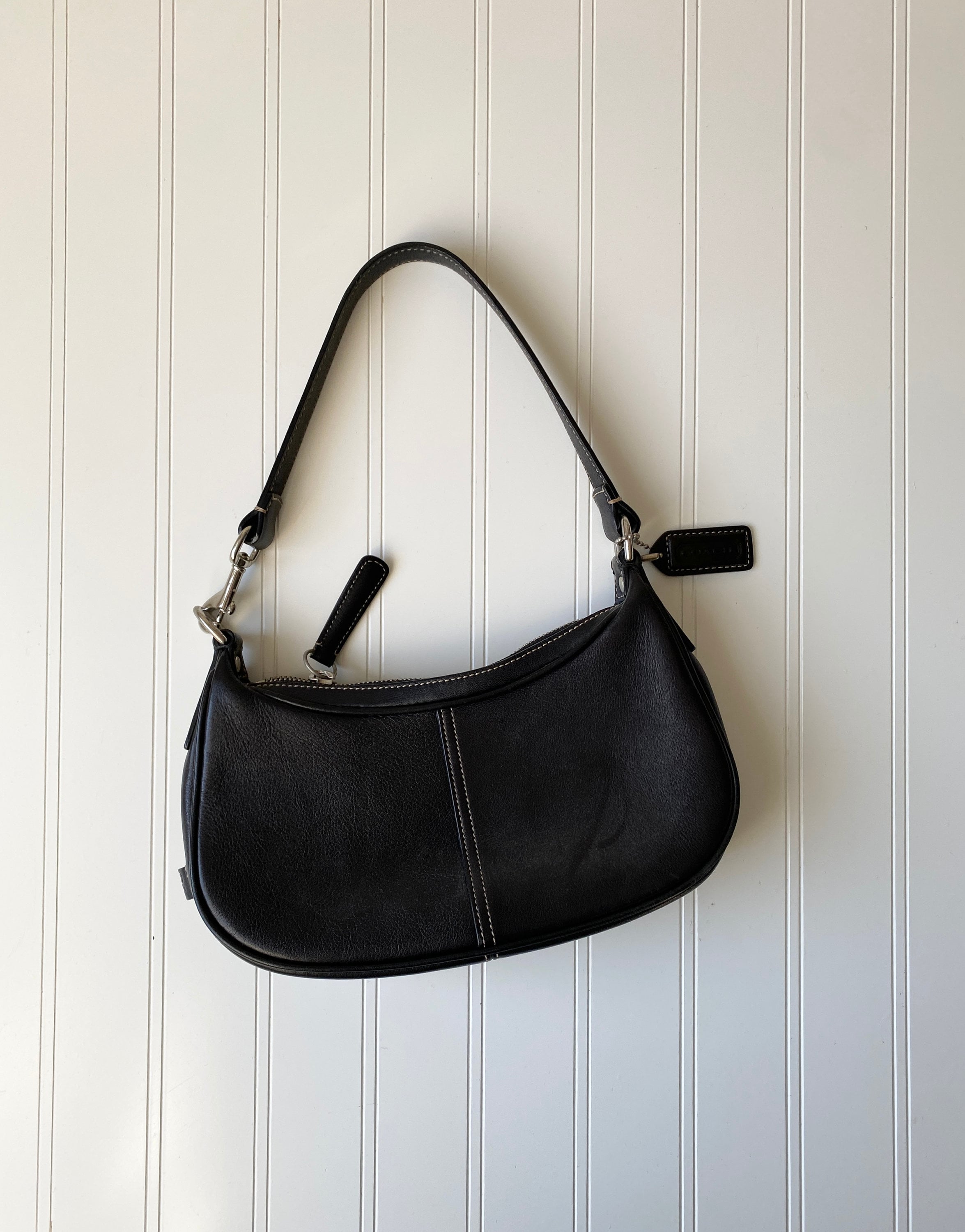 Mini Coach Shoulder Bag Style 7593 in Black Leather With Chocolate