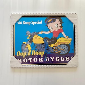vintage original 1998 betty boop framed poster | 1990 cartoon icon betty boop wall hanging | 90&#39;s hanging wall home decor | motorcycle gift