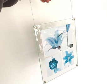 vintage 'trapeze' hanging wall frame | vintage stainless steel silver color with glass photo frame | y2k early 2000's home decor