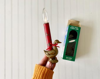 Solid Brass Duck Candle Lamp with Red Holly Accent (Battery Operated)