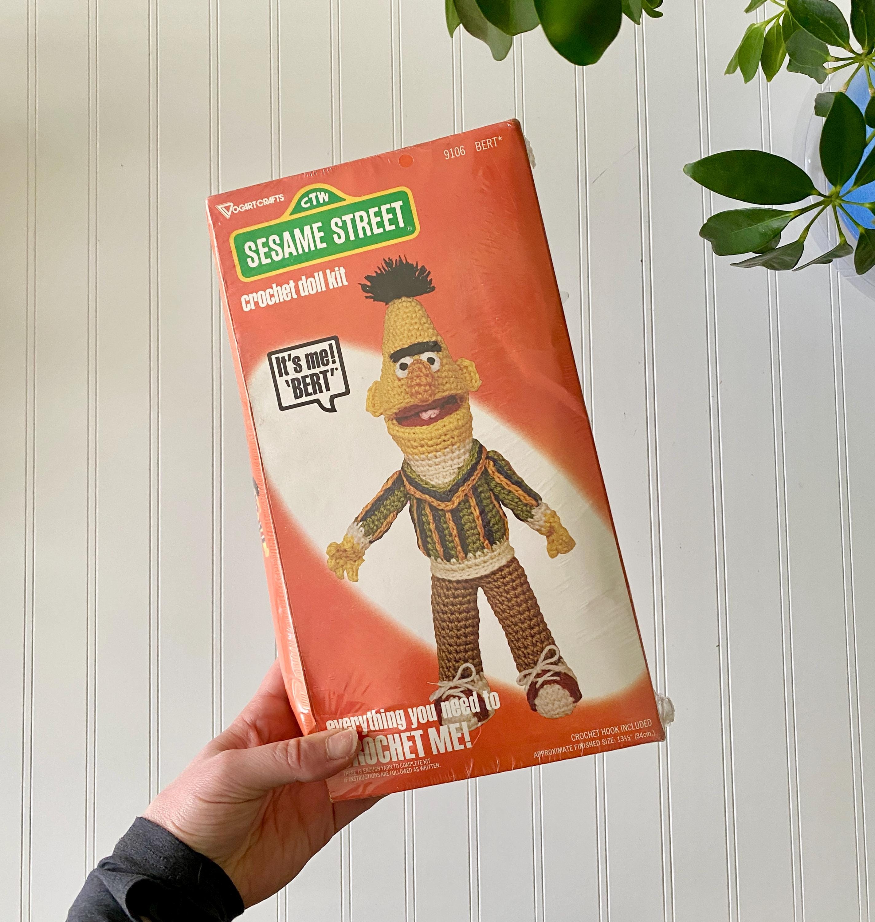 vintage sesame street crochet diy craft kit | 1970's vintage craft kit | bert and ernie yarn craft | vogart crafts crochet doll kit