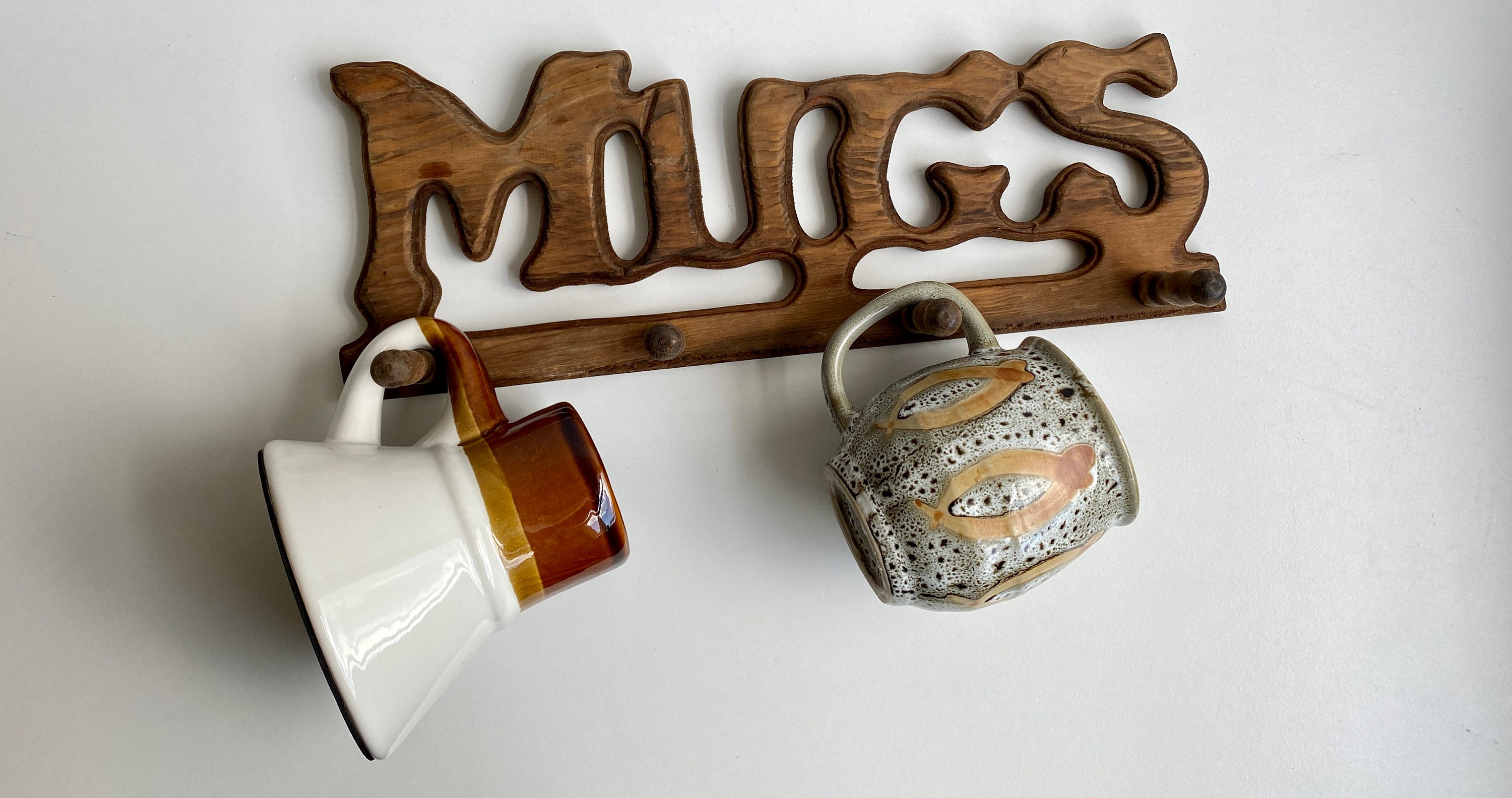 Vintage Hanging Mug Rack Lightweight Wooden Mug Wall Display Etsy