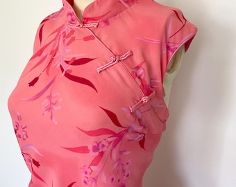 y2k pink floor length qipao dress | vintage pink and purple two piece cheongsam skirt and top | modern y2k cheongsam