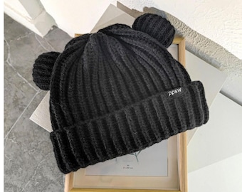 Cat bear ear beanie, chunky knit hat, cute warm hat