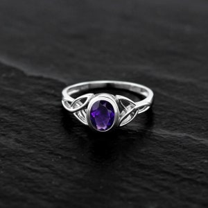 Silvershake Natural Birthstone Gemstones 925 Sterling Silver Triquetra Celtic Knot Ring Everyday Wear Jewelry for Women Ametyst