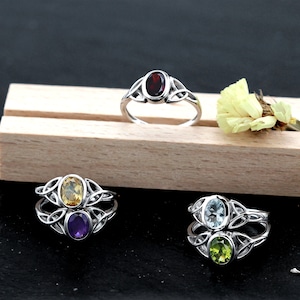 Silvershake Natural Birthstone Gemstones 925 Sterling Silver Triquetra Celtic Knot Ring Everyday Wear Jewelry for Women