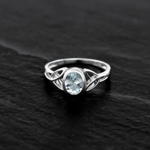 Silvershake Natural Birthstone Gemstones 925 Sterling Silver Triquetra Celtic Knot Ring Everyday Wear Jewelry for Women Akwamaryn