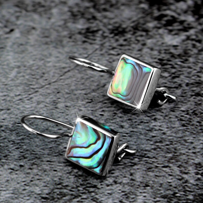 Silvershake 9MM Shell or Created Stones Flat Square Inlay 925 Sterling Silver Hook Lock Earrings Jewelry for Women