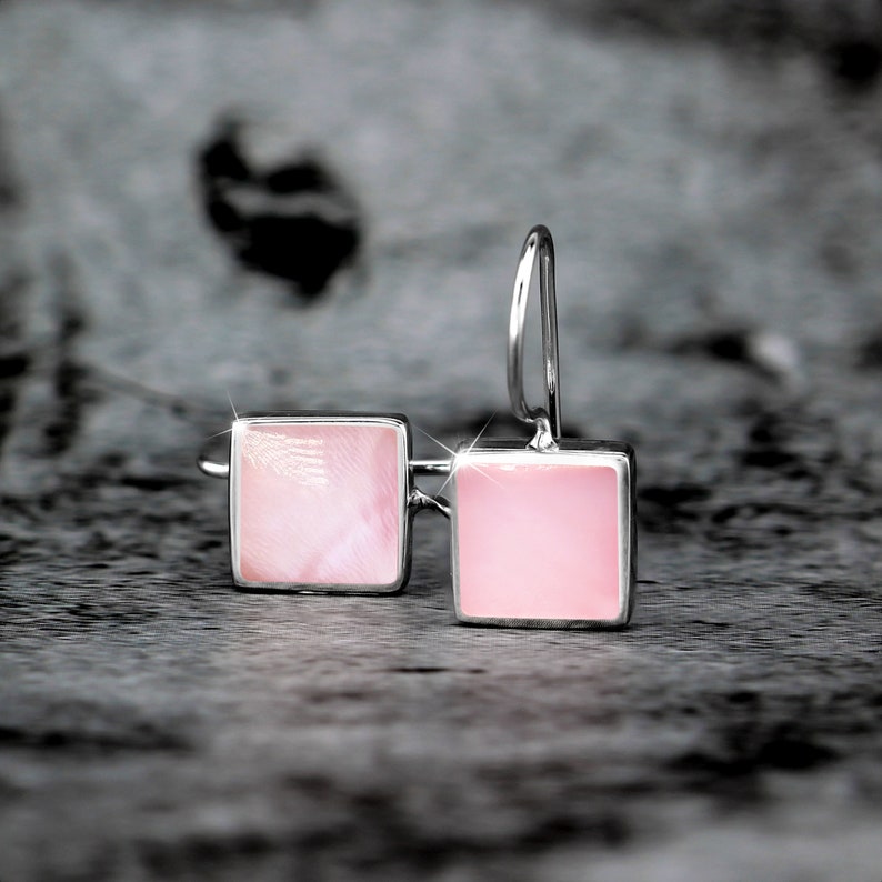 Silvershake 9MM Shell or Created Stones Flat Square Inlay 925 Sterling Silver Hook Lock Earrings Jewelry for Women