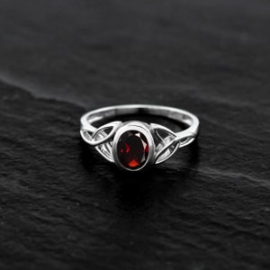 Silvershake Natural Birthstone Gemstones 925 Sterling Silver Triquetra Celtic Knot Ring Everyday Wear Jewelry for Women Granat