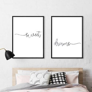 Sweet Dreams Print, Master bedroom sign for over bed, Bedroom Wall Decor, Nursery Wall Art, Above Bed Quote, Print for above crib, Set of 2
