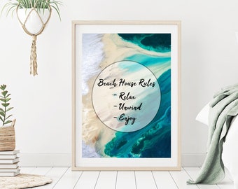 Beach House Decor, Relax Unwind Enjoy, Beach Wall Art, Inspirational Signs, Wall Quotes, Coastal Art Quote, Ocean Art Housewarming Gift