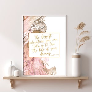 La plus grande aventure, citation motivante Art mural pour fille patronne, blush rose et or décoration de maison et de bureau Impression d’art mural inspirante