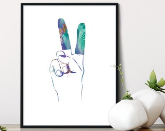 Peace Sign Print, Boho Wall Decor, Abstract Print Line Art, Peace symbol, Scandinavian Print, Bedroom Wall Art, Teen Room Decor