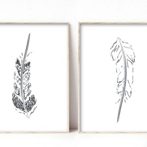 Abstract Art Set, Minimalist Wall Art Set, Set of 2 Line Art Prints, Living Room Wall Art, Feather Wall Art, Modern Wall Decor, Home Decor