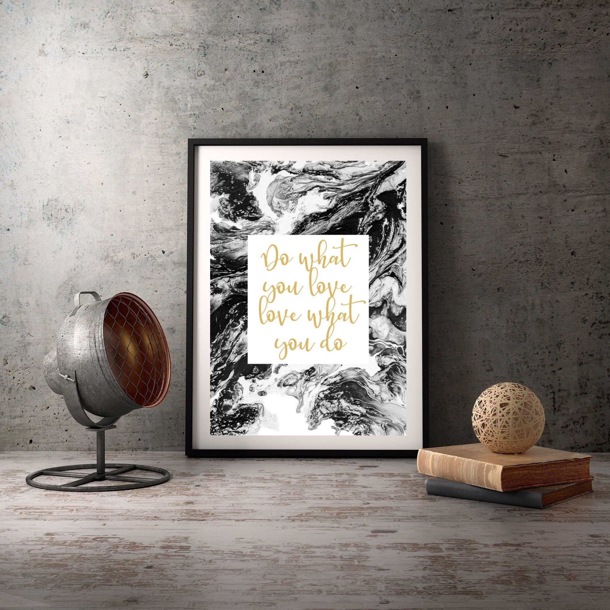 Motivational Quote Office Wall Art Gold and Black and White | Etsy