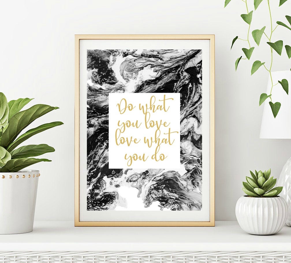 Motivational Quote Office Wall Art Gold and Black and White | Etsy