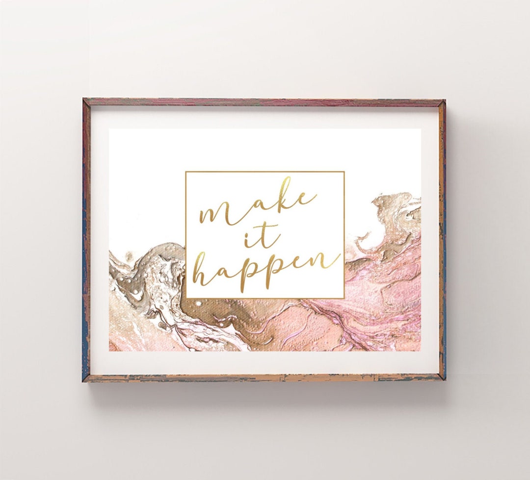 Blush Pink and Gold Home and Office Decor, Motivational Quote Wall Art ...