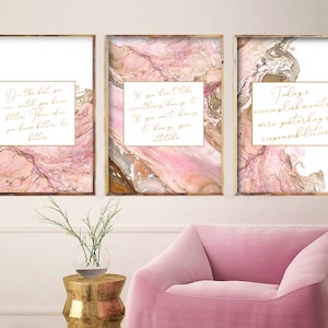 Motivational Quote Wall Art, Be Positive, Work Hard and Get Success, Blush Pink and Gold Home and Office Decor Inspirational Wall Art Print