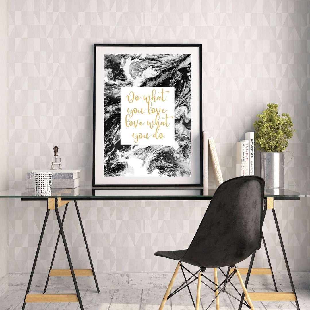 Motivational Quote Office Wall Art, Gold and Black and White Home and ...