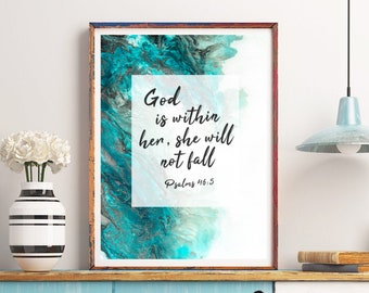 God is Within Her, Christian Wall Art, Bible Verse Psalms 46:5, Motivational Female Empowerment Quote, Typography Print, Inspirational Quote