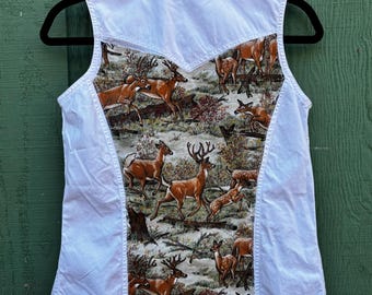Upcycled Carhartt Snap Button Vest | Deer Buck Patchwork Western Vest | Reworked Wildlife Vest | Rustic Outdoor Wear