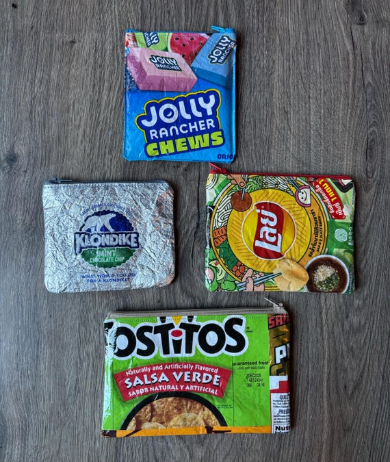 Upcycled Candy/Chip Vinyl Wrapper Pouches| Zipper Pouches