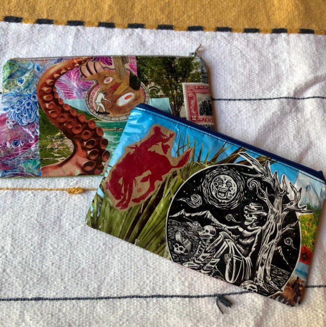 Handmade Collage Art Zipper Pouch | One of a Kind Laminated Bag ...