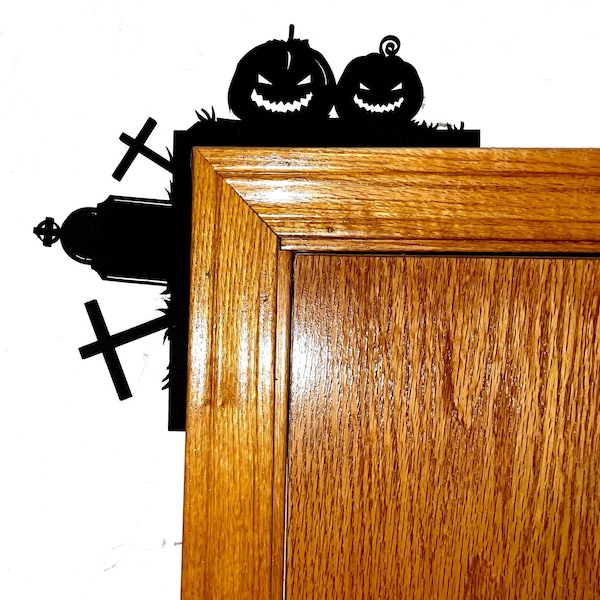 Halloween Corner Door Hanger - Jack-O-Lanterns and Cemetery Corner Door Hanger - Laser Cut wood