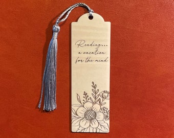 Reading Is A Vacation For The Mind Bookmark - Engraved Wooden Bookmark - Reader Gift - Teacher Gift - Librarian Gift