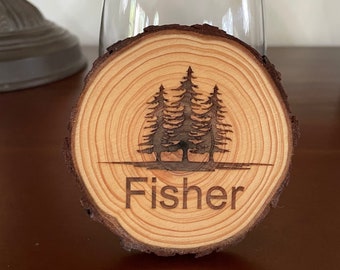 Personalized Tree Slice Coasters Set - Unique Rustic Cabin Housewarming Gift