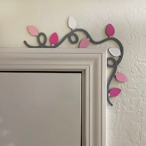 Girl / Baby Door Corner Decoration - Holiday Lights - Laser cut and Hand Painted Wood - 11" wide X 10" Tall