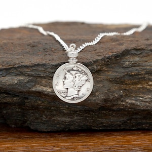 Tiny Silver Roosevelt Dime Necklace Sterling Silver Roosevelt Dime