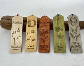 Custom Wood Bookmark with Tassel | Personalized Birth Month Flower Bookmark | Floral Bookmark | Personalized Wooden Bookmark | Birthday Gift