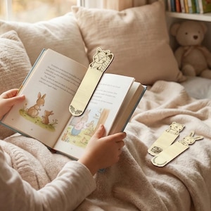 Children's Bookmark - Beaver Bookmark - Bear Bookmark - Bunny Bookmark - Engraved Wooden Bookmark - Child Gift - Cute Bookmark Bild 1