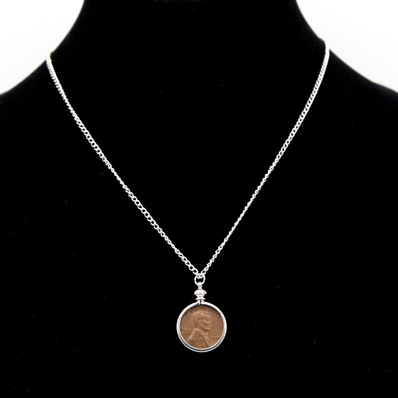 40th Custom Date Penny Necklace in Bezel Anniversary 30th 35th 70th 80th 75th 65th 25th 85th Birthday 50th 60th 45th 55th