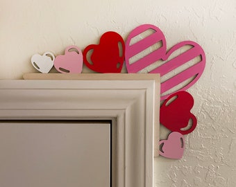 Valentine's Day Door Corner Decoration - Valentine Hearts - Laser cut and Hand Painted Wood - 12" wide X 8 3/4" Tall