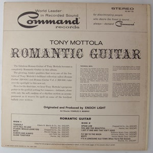 Tony Mottola Romantic Guitar Vintage Vinyl LP Command records RS 847 SD Easy Listening, Jazz image 2