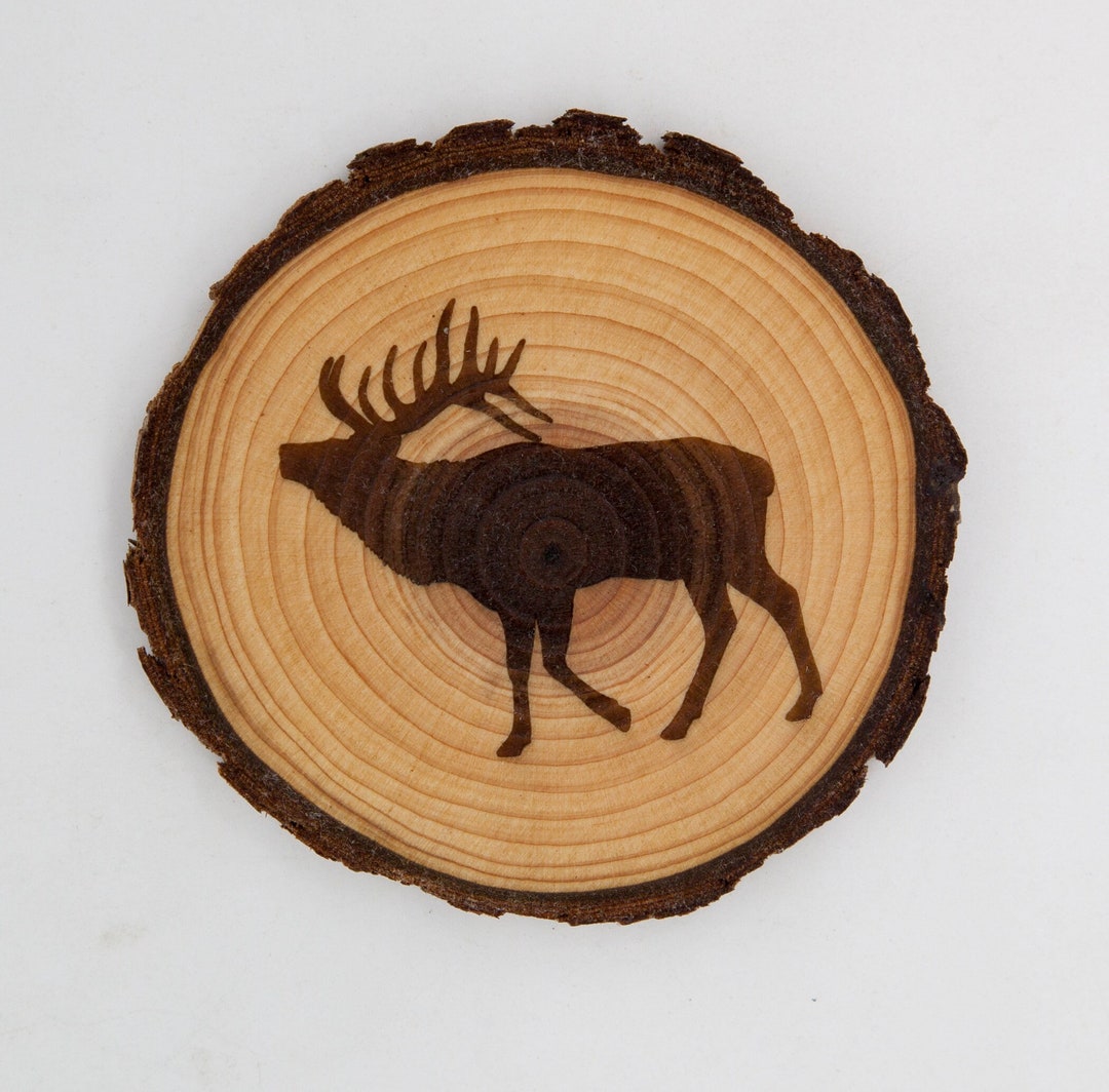 Elk Engraved Wood Coaster Set Housewarming, Wedding, Anniversary