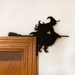 Halloween Corner Door Hanger - Flying Witch - Halloween Home Decor - Halloween Door Topper - Reversible - Laser Cut wood