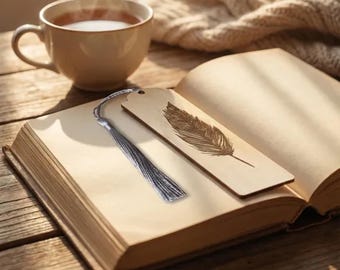 Wooden Feather Bookmark w/ Tassel – Handmade Wood Bookmark Gift for Readers, Nature Inspired Bookmark, Book Lover Gift