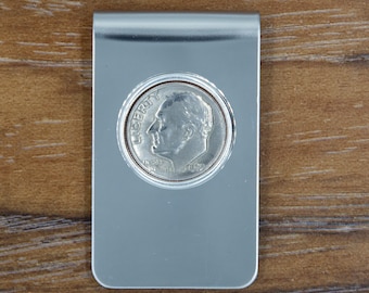 Custom Date Dime Money Clip - 25th, 30th, 35th, 40th, 45th, 50th, 55th, 60th, 65th, 70th, 75th, 80th, 85th