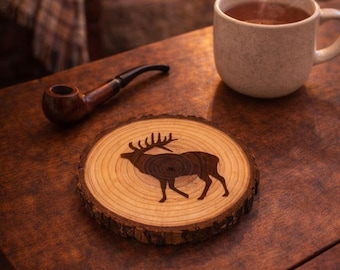 Elk Engraved Wood Coaster Set | Cabin Decor