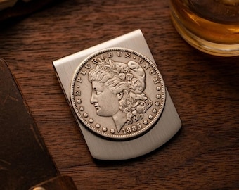 1885 Morgan Dollar Money Clip -- This is a REPLICA COIN, not a real Morgan Dollar -- See Description below