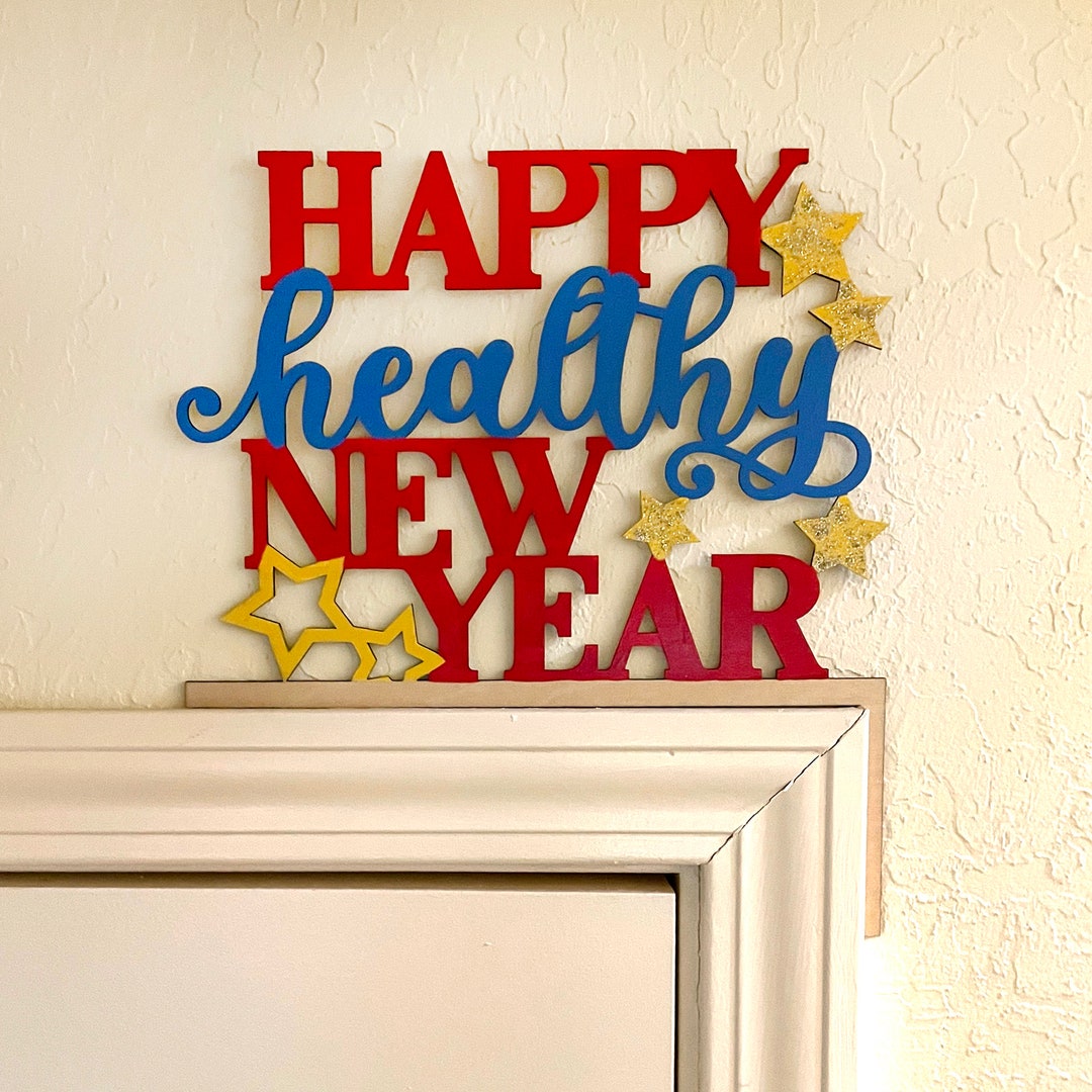 Happy New Year Door Corner Decoration Laser Cut and Painted Wood 10