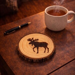 Laser Engraved Moose Wood Coaster Set | Cabin Decor
