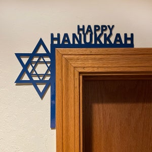 Hanukkah Door Corner Decoration - Laser cut and painted wood - 11" wide X 9.5" Tall