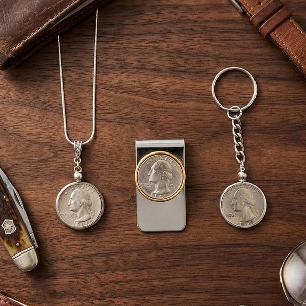 Year Specific Quarter Coin Necklace Keychain or Money Clip Custom Birthday Anniversary Gift 1934-2026